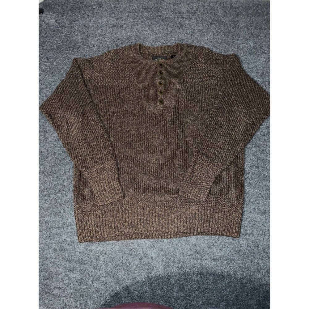 RedHead Mens Large Brown Cotton Blend Henley Knit Sweater Brown Marled